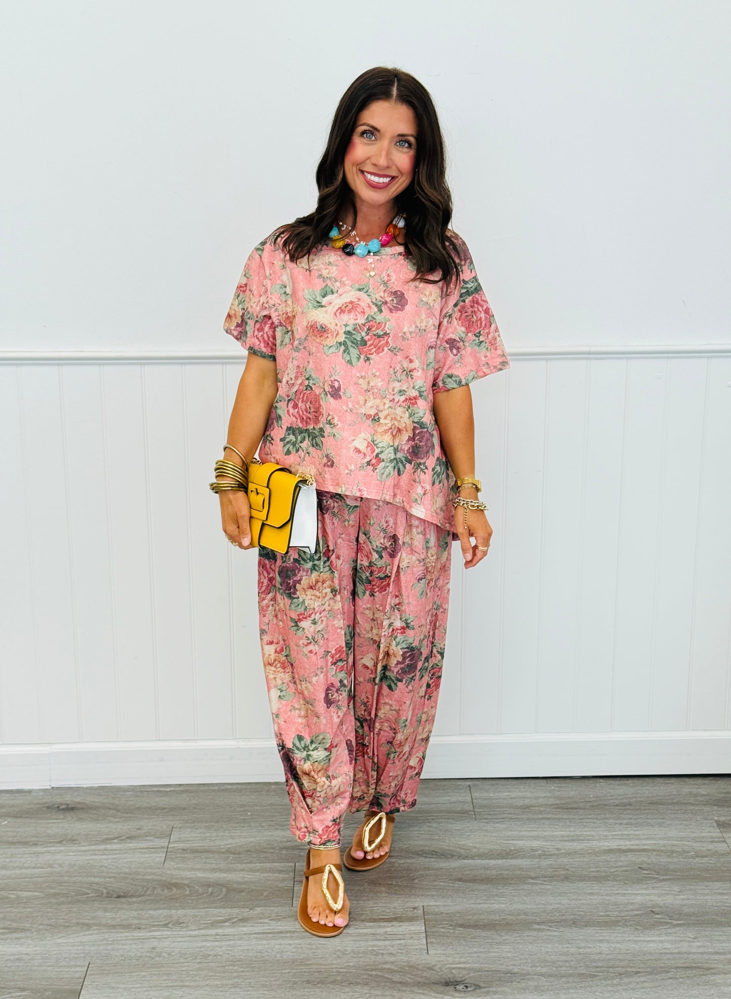 Pink Garden Floral Top & Jogger Pants Set (Reg & Plus)