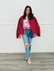 Burgundy Polka Dot Zip Up Jacket (Reg. and Plus)