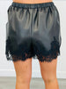 Black Faux Leather Lace Trim Shorts (Reg.)