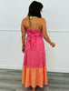 Hot Pink Striped Back Bow Tie Midi Dress (Reg.)