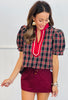 Plaid Puff Sleeve Top (Reg & Plus)-3 Colors