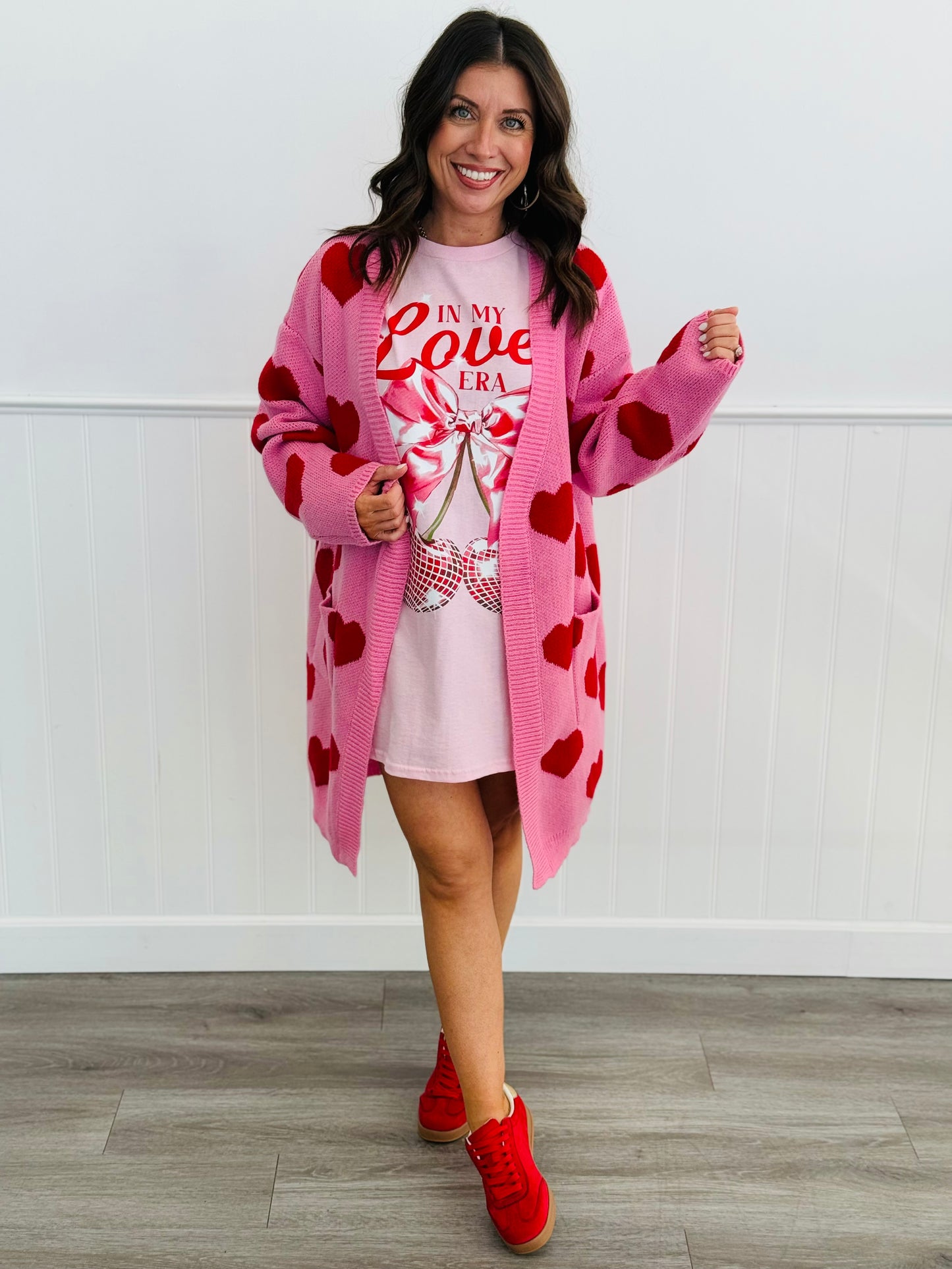 Pink/Red Heart Pattern Cardigan (Reg)