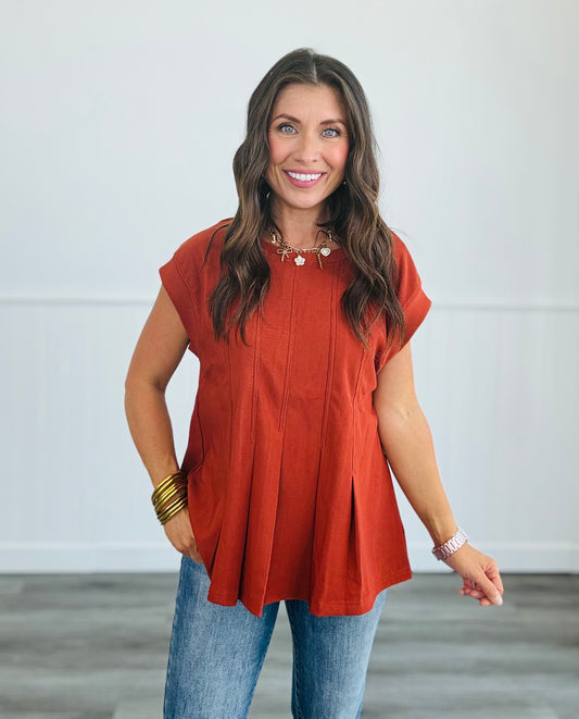 Rust Pleated Flowy Top (Reg)