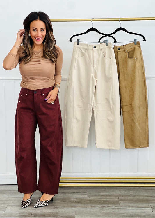 Slouchy Stretch Suede Pants (Reg.)-3 Colors