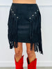 Starry Suede Fringe Mini Skirt (Reg & Plus)-2 Colors