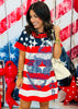 Queen Of Sparkles USA Star & Stripe Card Logo Mini Dress (Reg. & Plus)