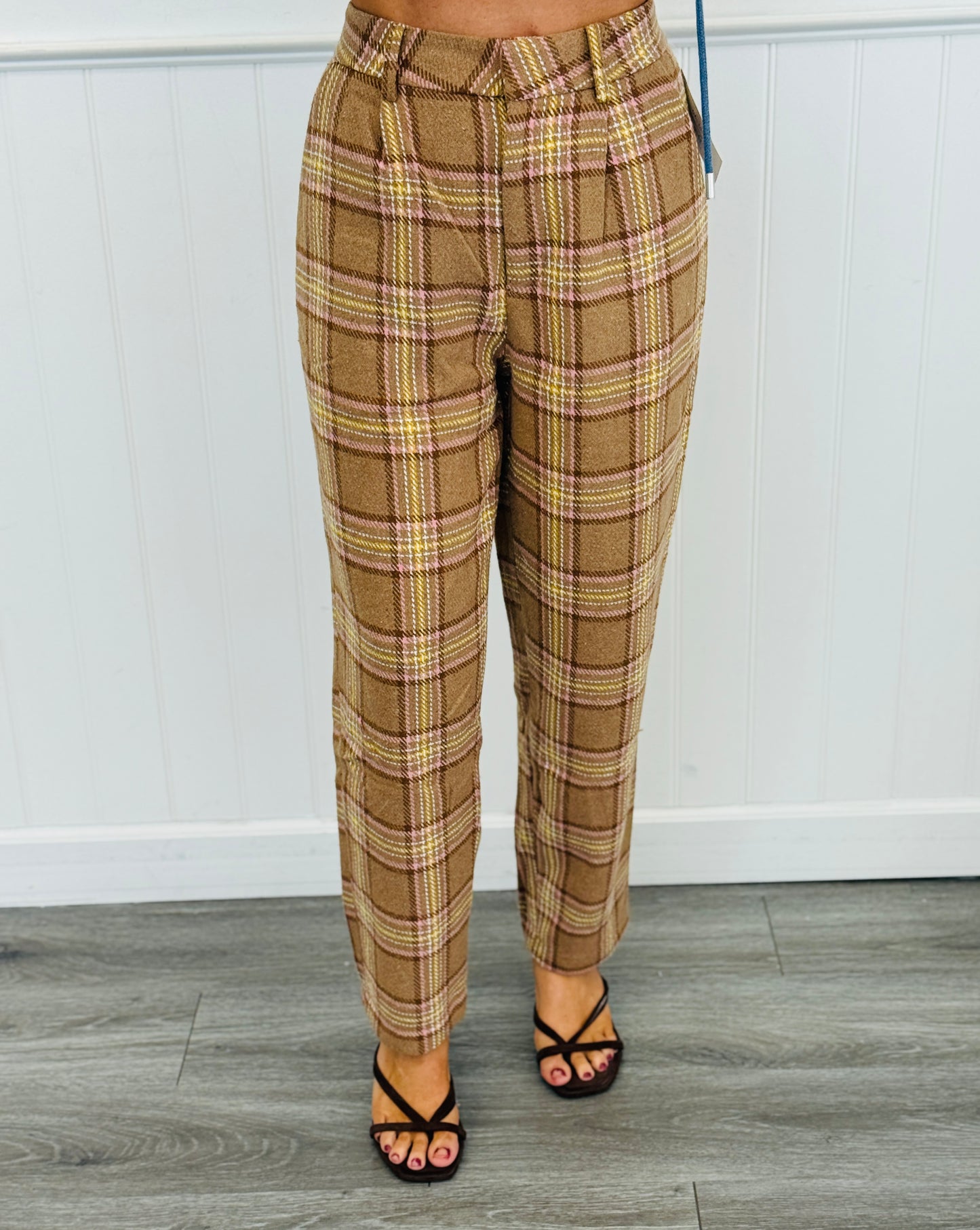 Tan Plaid Brushed Wool Blend Trousers (Reg & Plus)