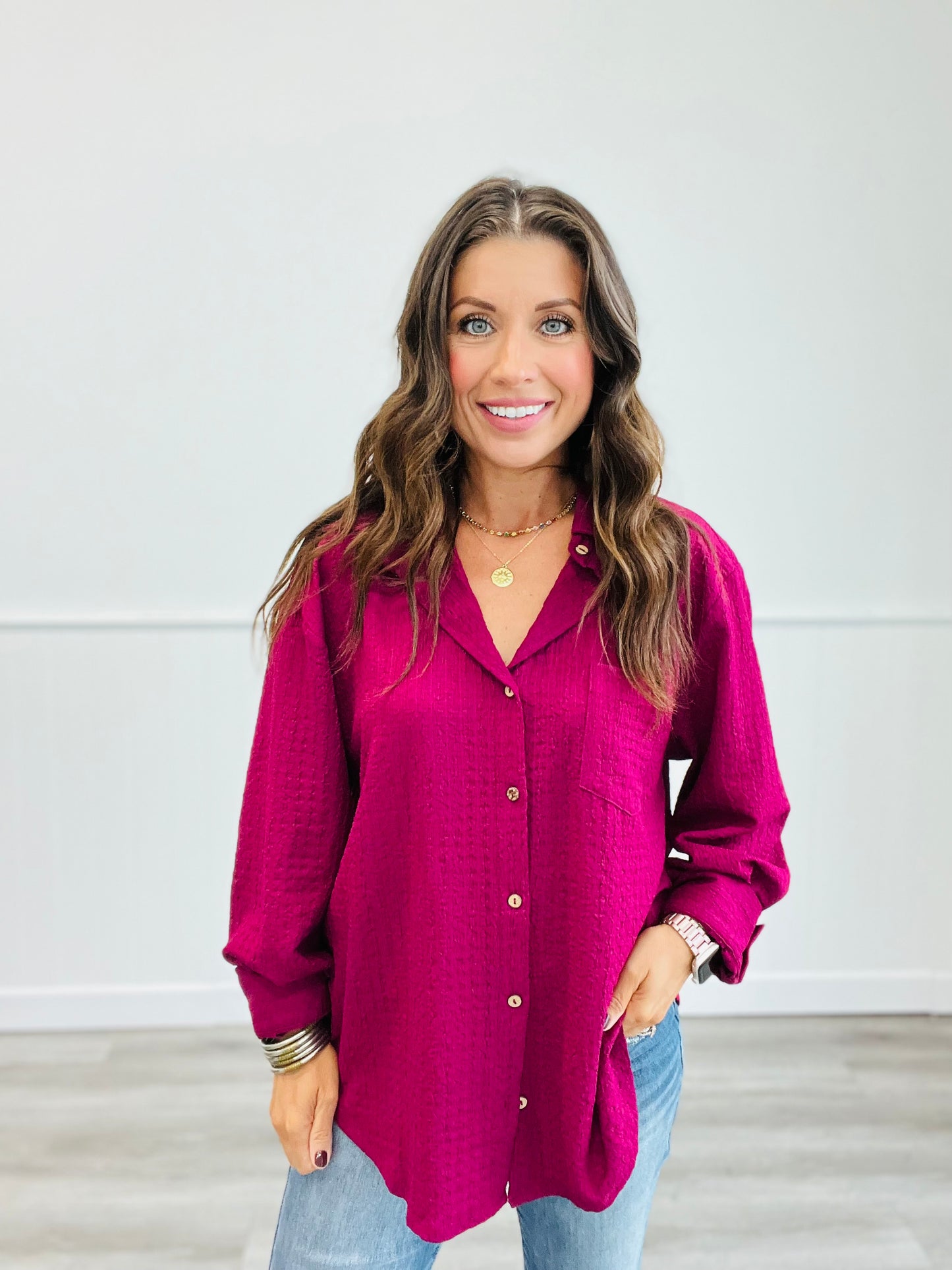 Textured Button Down Top (Reg & Plus)