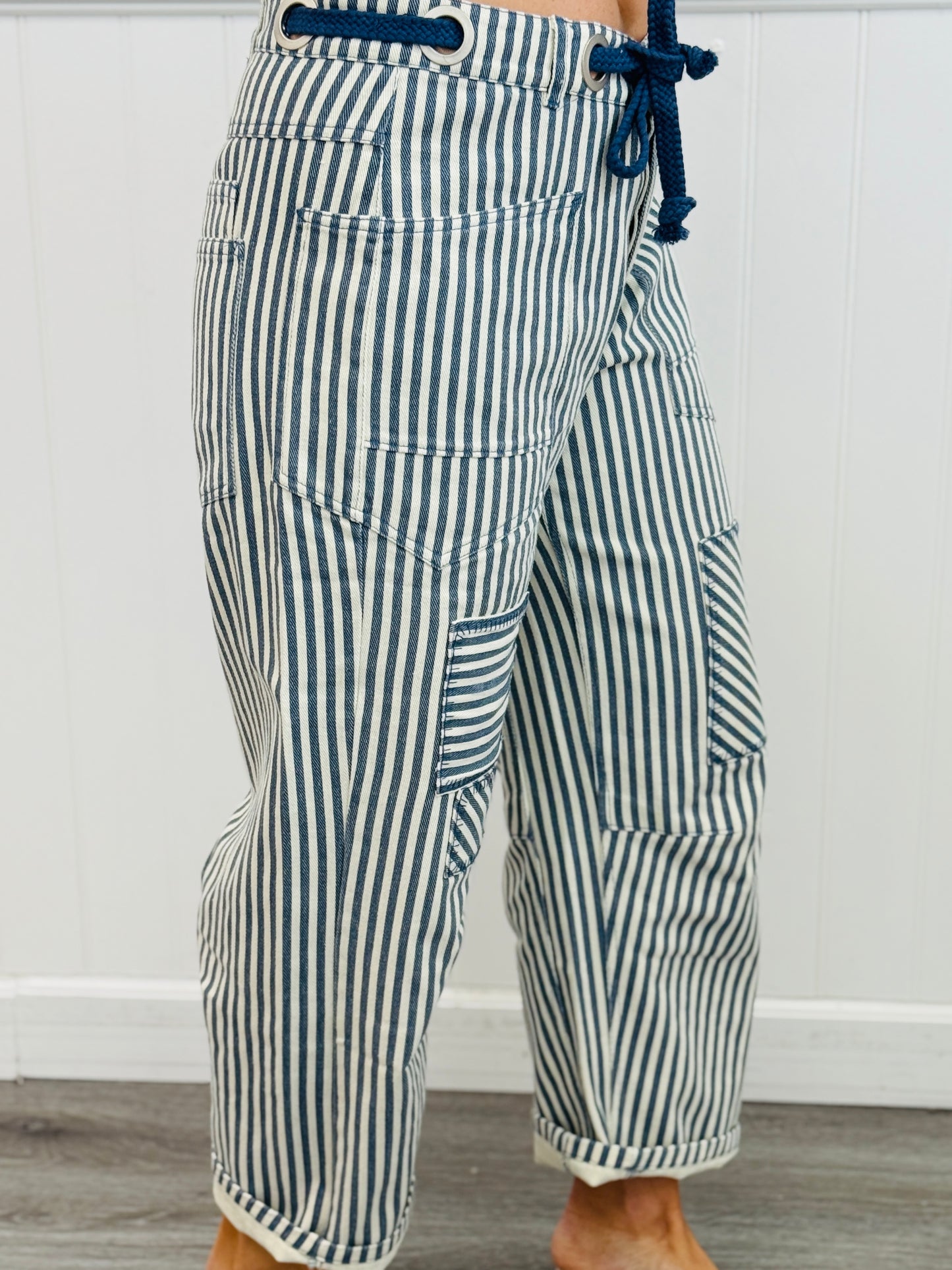 Navy Striped Twill Barrel Pants (Reg & Plus)