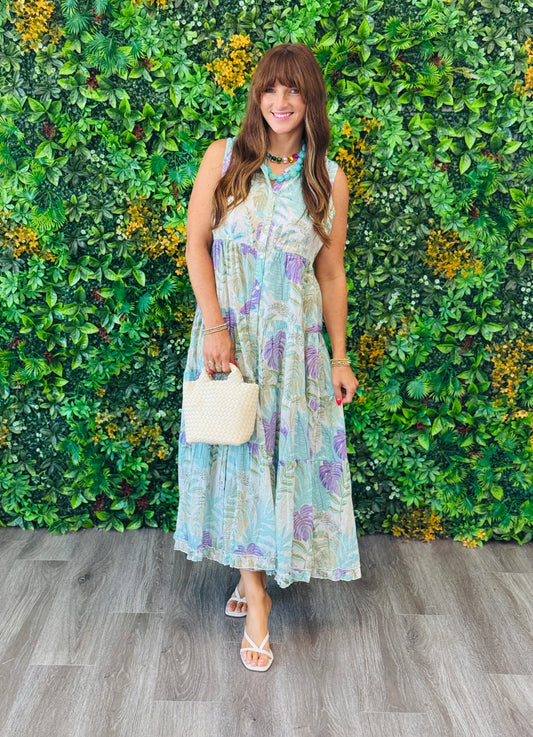 POL Cream/Blue Multi Sleeveless Button Down Maxi Dress (Reg.)