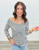 Black Stripe Cross Band Off Shoulder Top (Reg.)