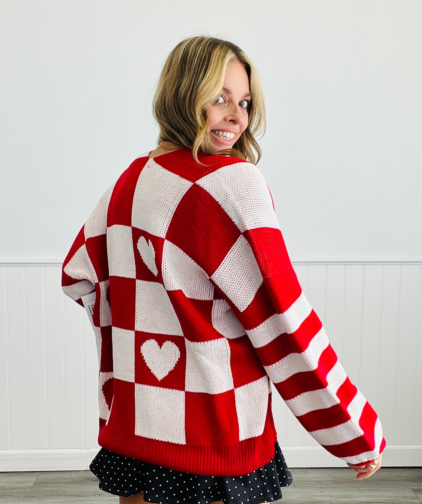 Red Heart Checkered Sweater Cardigan (Reg.)