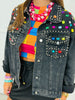 Black Denim Studded Jewels Button Up Jacket (Reg. and Plus)