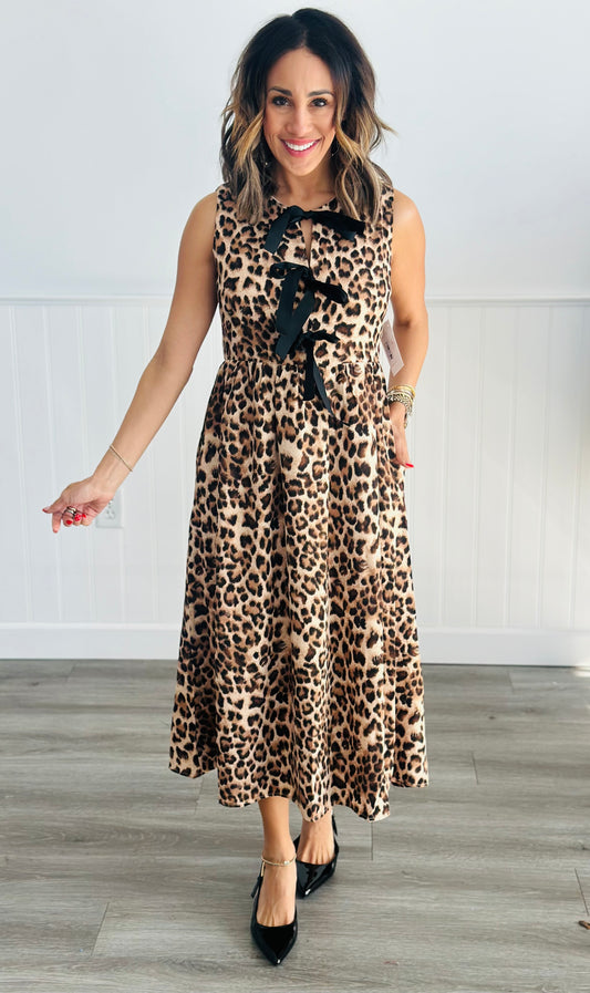 Leopard Grosgrain Ribbon Closure Midi Dress (Reg. and Plus)