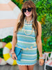 Blue Multi Stripe Crochet Mini Dress (Reg.)