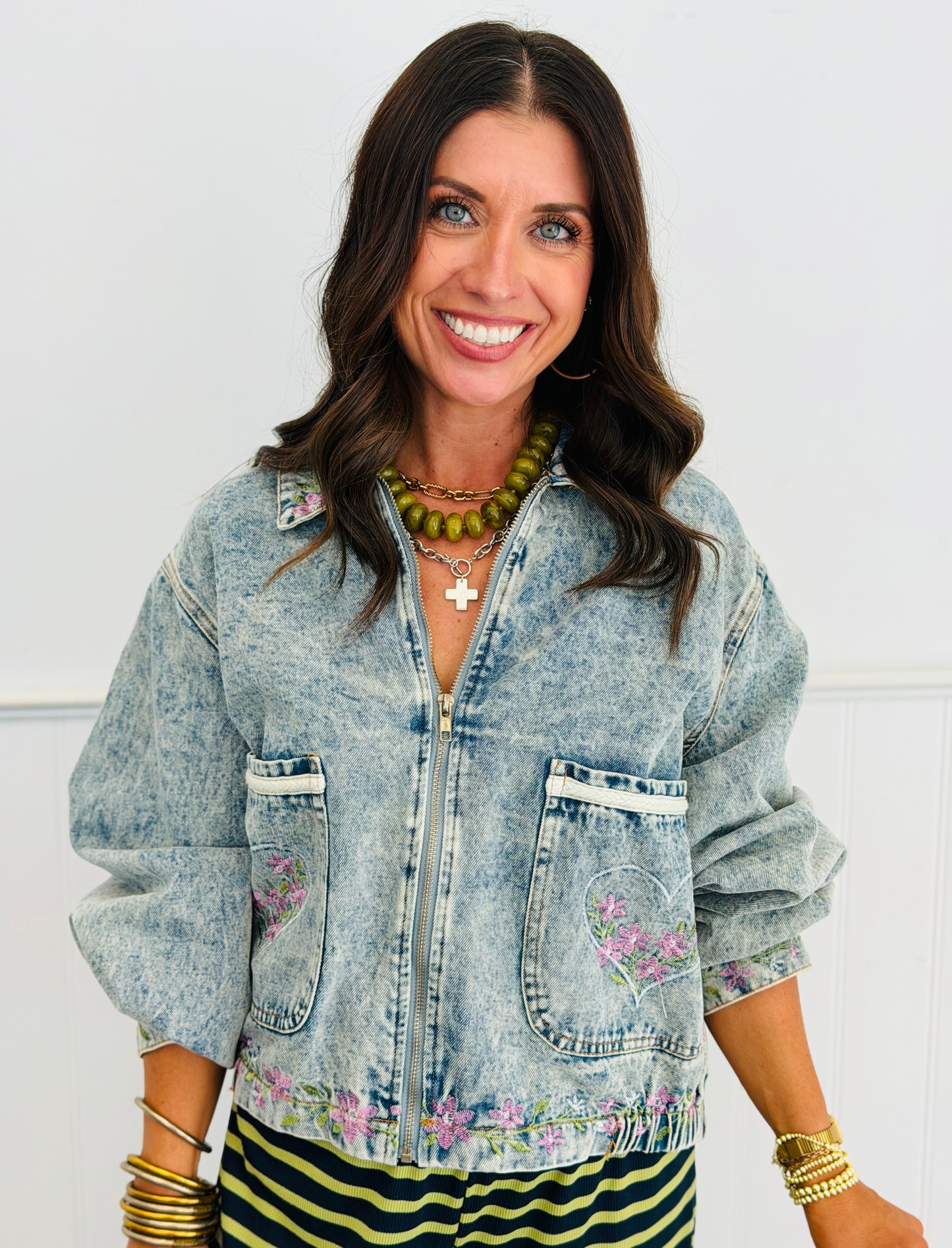 POL Denim Floral Embroidered Jacket (Reg.)