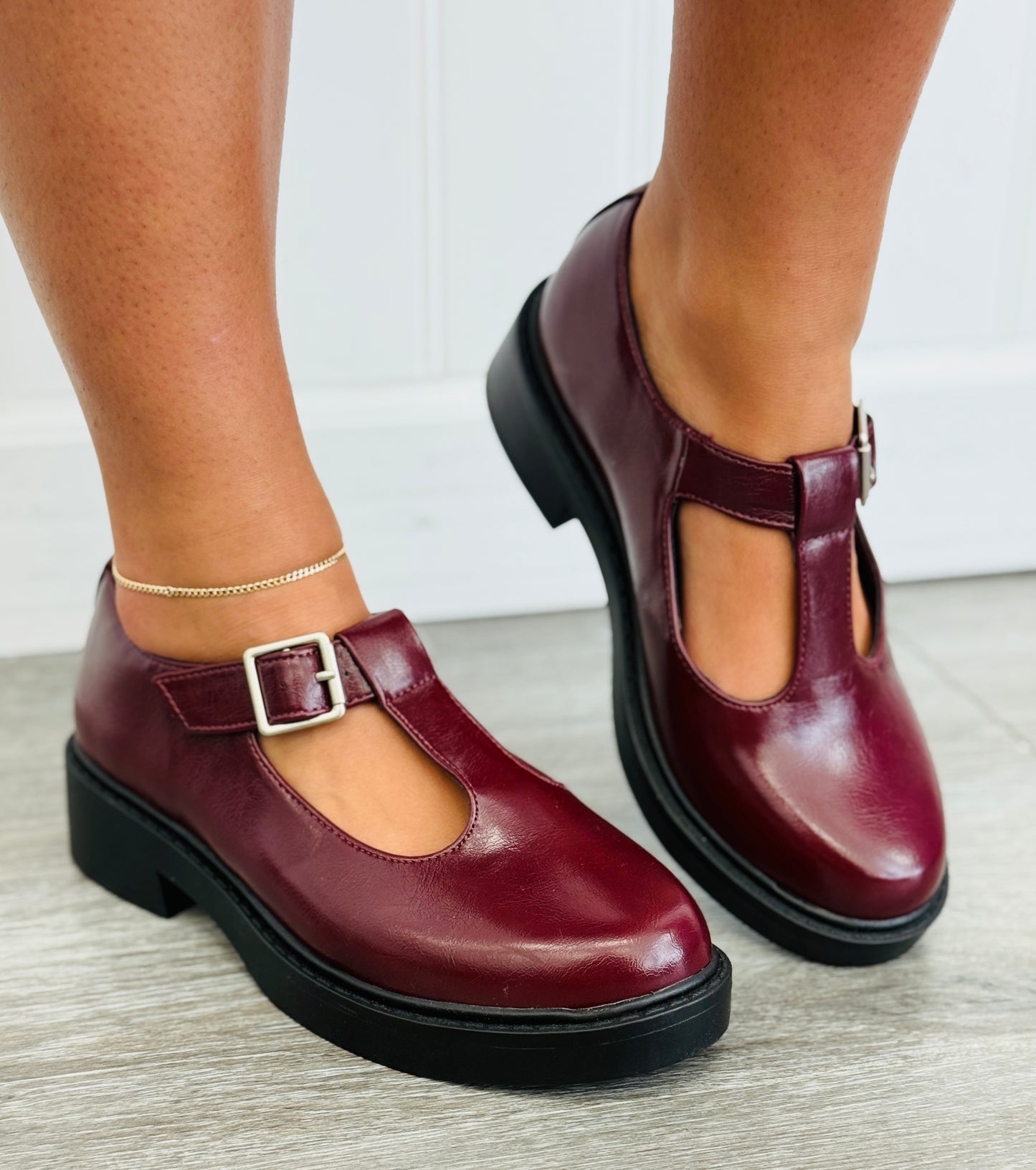 Burgundy Timeless T-Strap Shoes