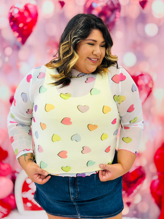Multi Hearts Mesh LS Top (Reg. and Plus)