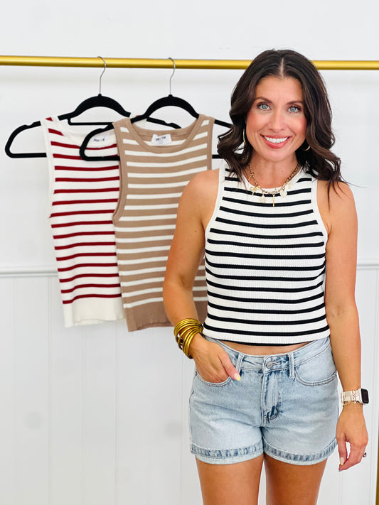 Striped Crew Neck Tank Top (Reg.)-3 Colors