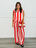 Tomato/White Stripe Top & Pants Set (Reg & Plus)