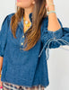 Dark Denim High Neck Blouse (Reg.)