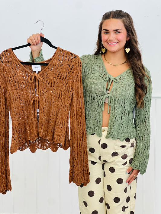 Open Weave Sweater Cardigan Top (Reg & Plus)-2 Colors