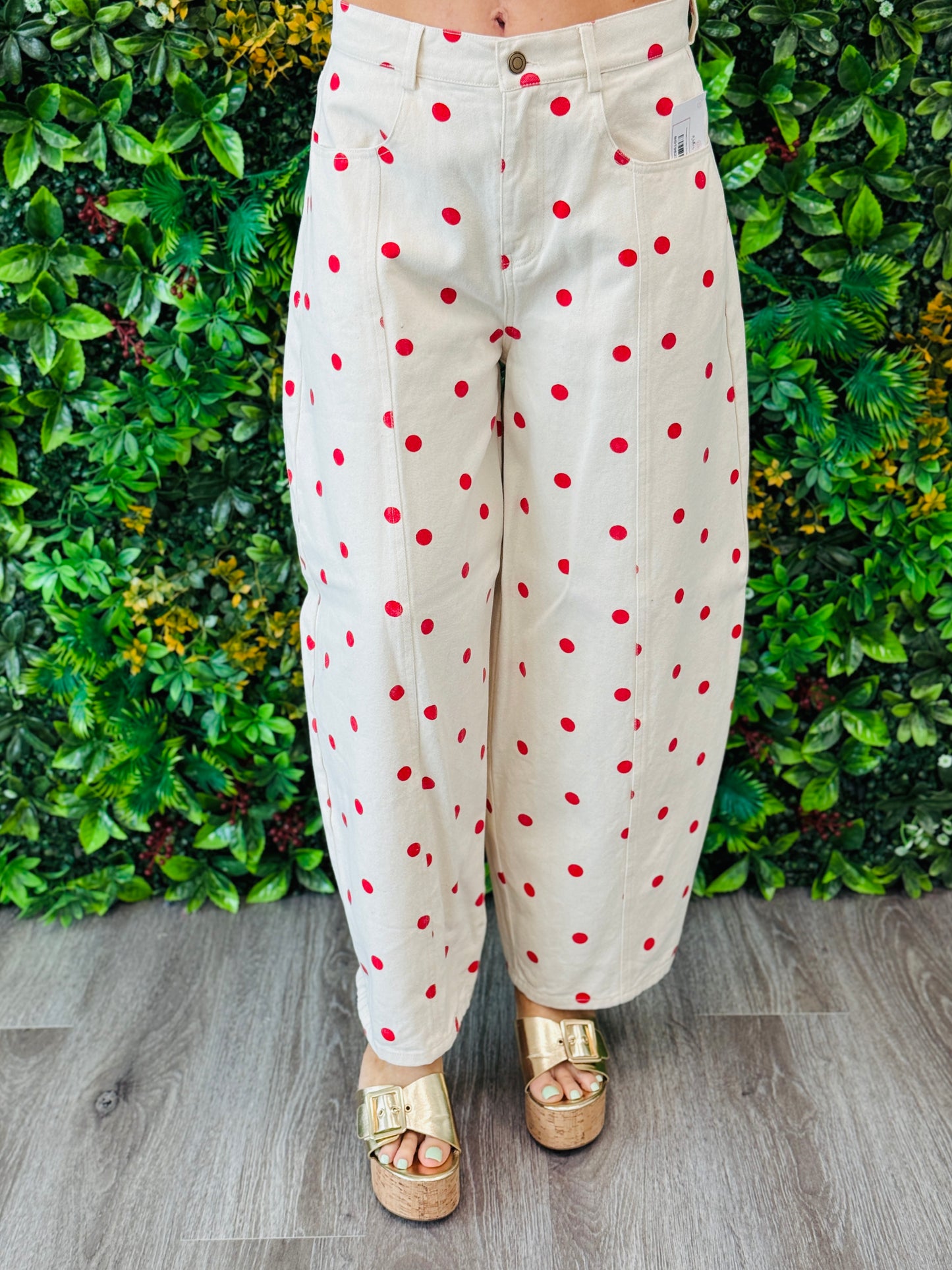 Cream/Red Polka Dot Wide Leg Pants (Reg.)