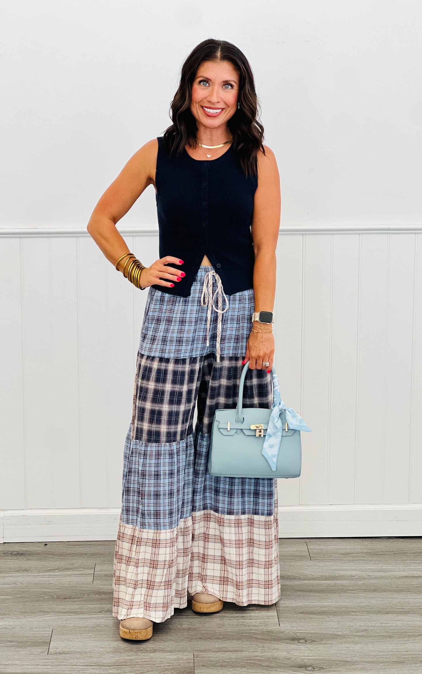 Mixed Plaid Patchwork Palazzo Pants (Reg & Plus)