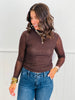 Dark Chocolate Embellished Mesh Mock Neck Top (Reg.)
