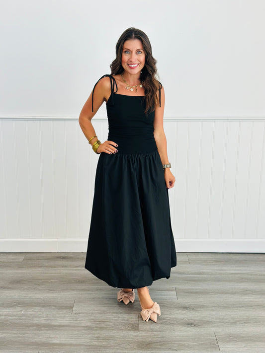 Black Beauty Drop Bubble Midi Dress (Reg)