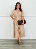 Light Taupe Front Zip Midi Dress  (Reg & Plus)