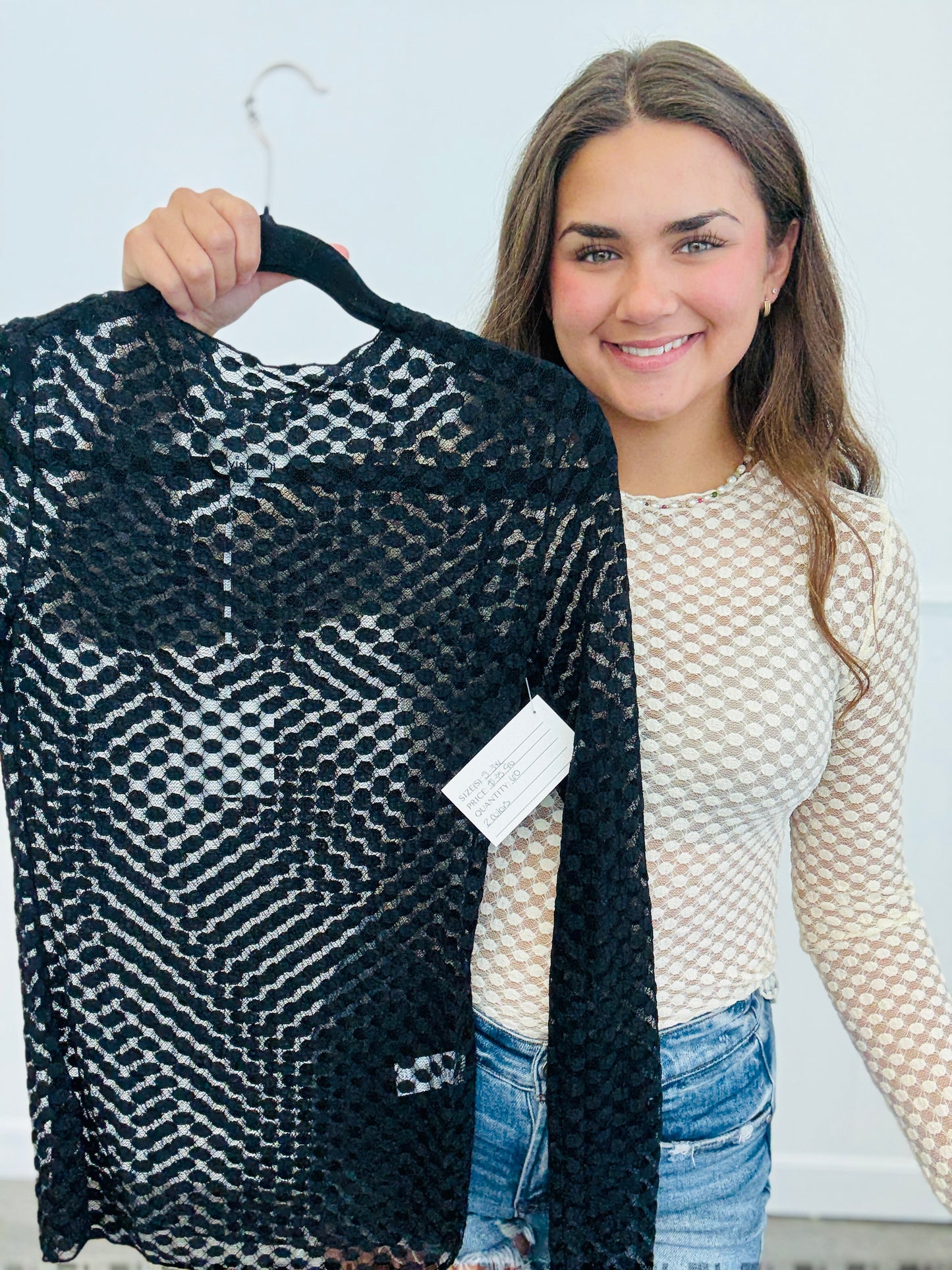 Crispin Lace LS Mesh Top (Reg & Plus)-2 Colors