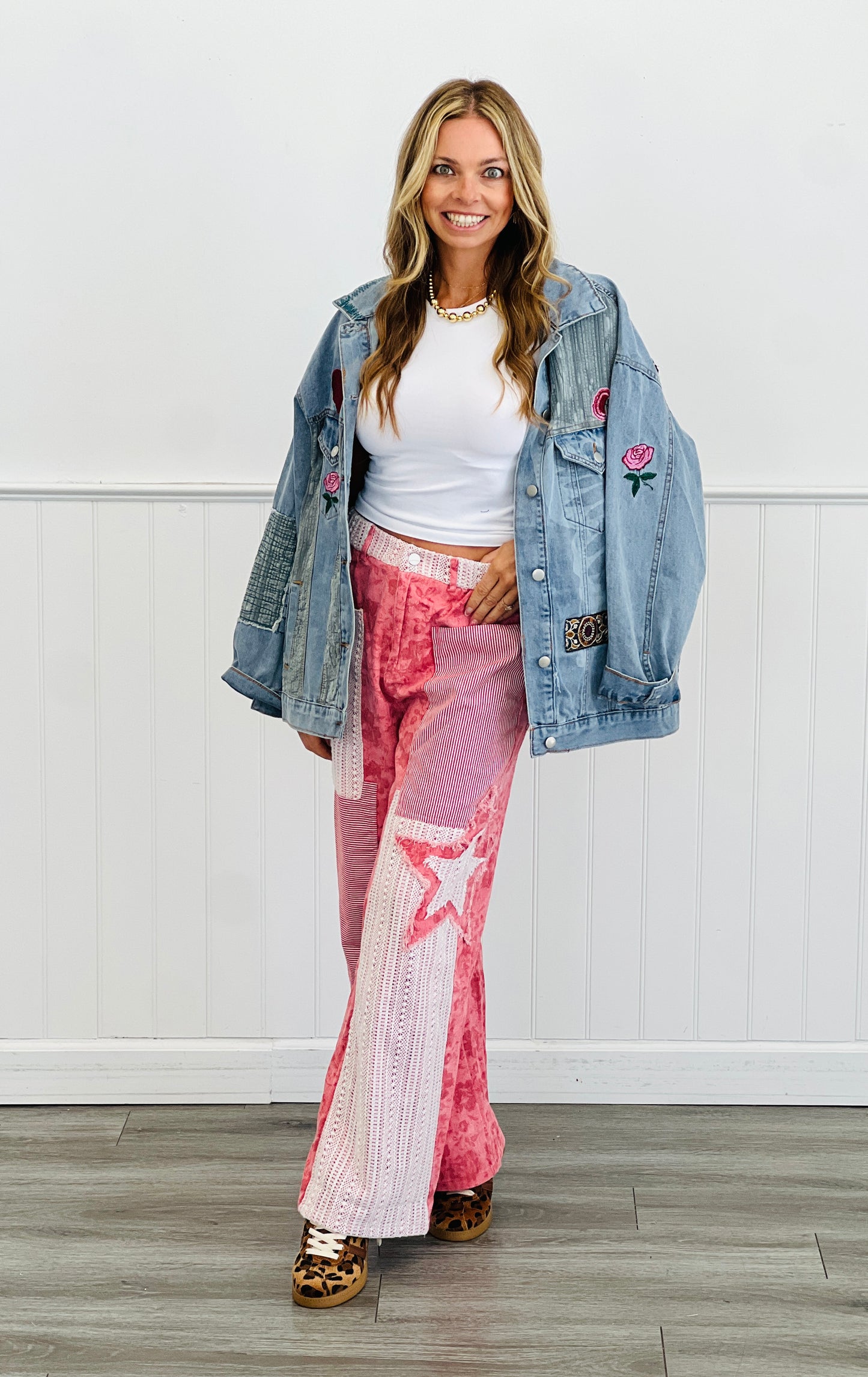 Pink/Red Power Patch Floral Pants (Reg & Plus)
