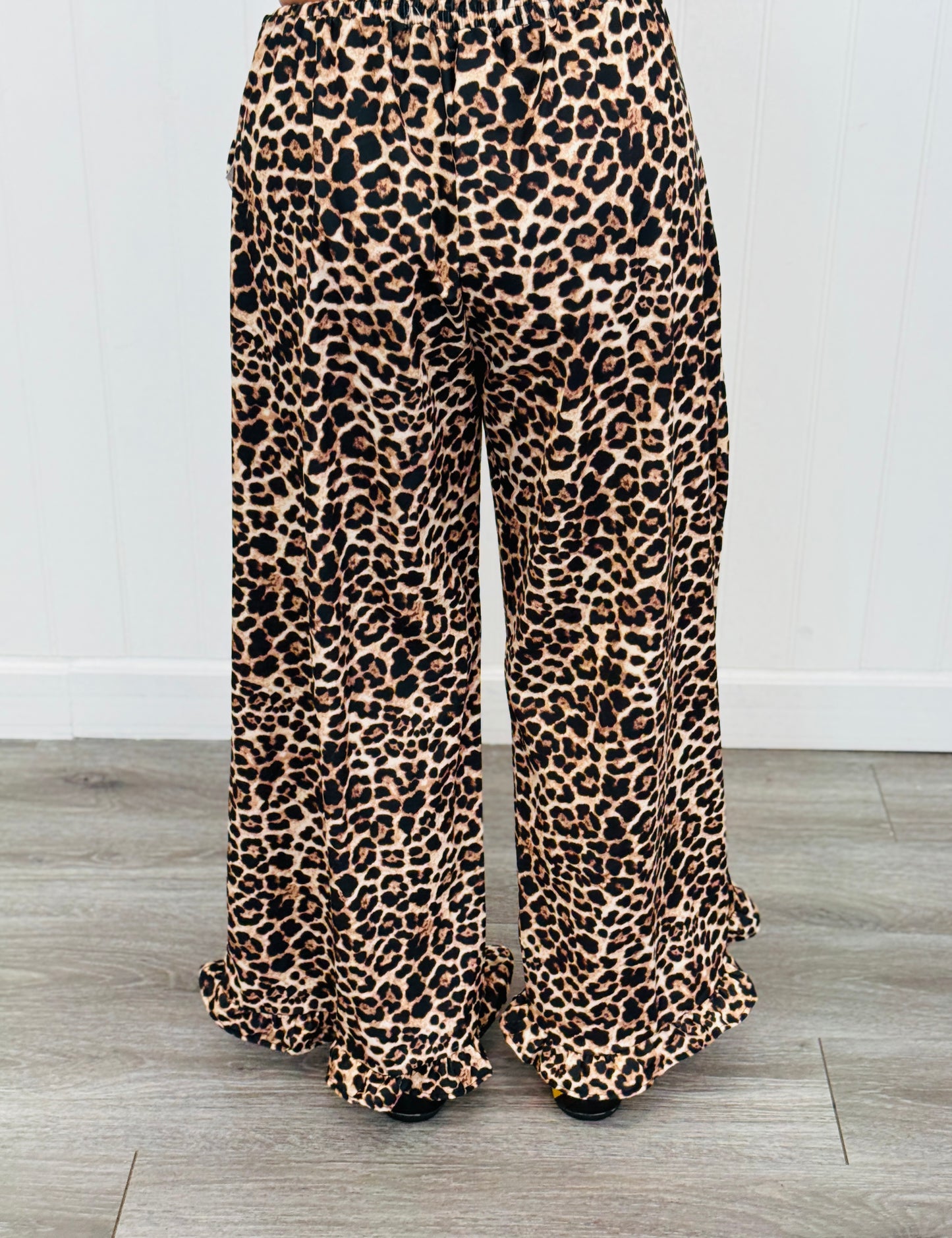 Leopard Print Ruffle Hem Pants (Reg. and Plus)