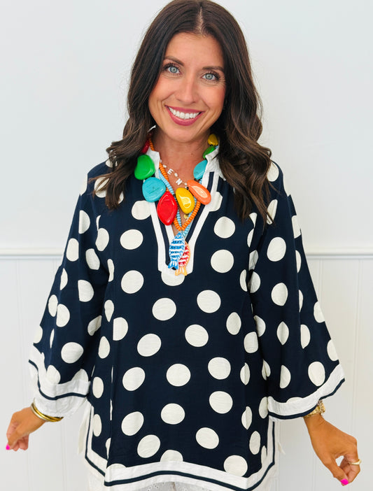 Navy/White Polka Dot Pullover Top (Reg.)