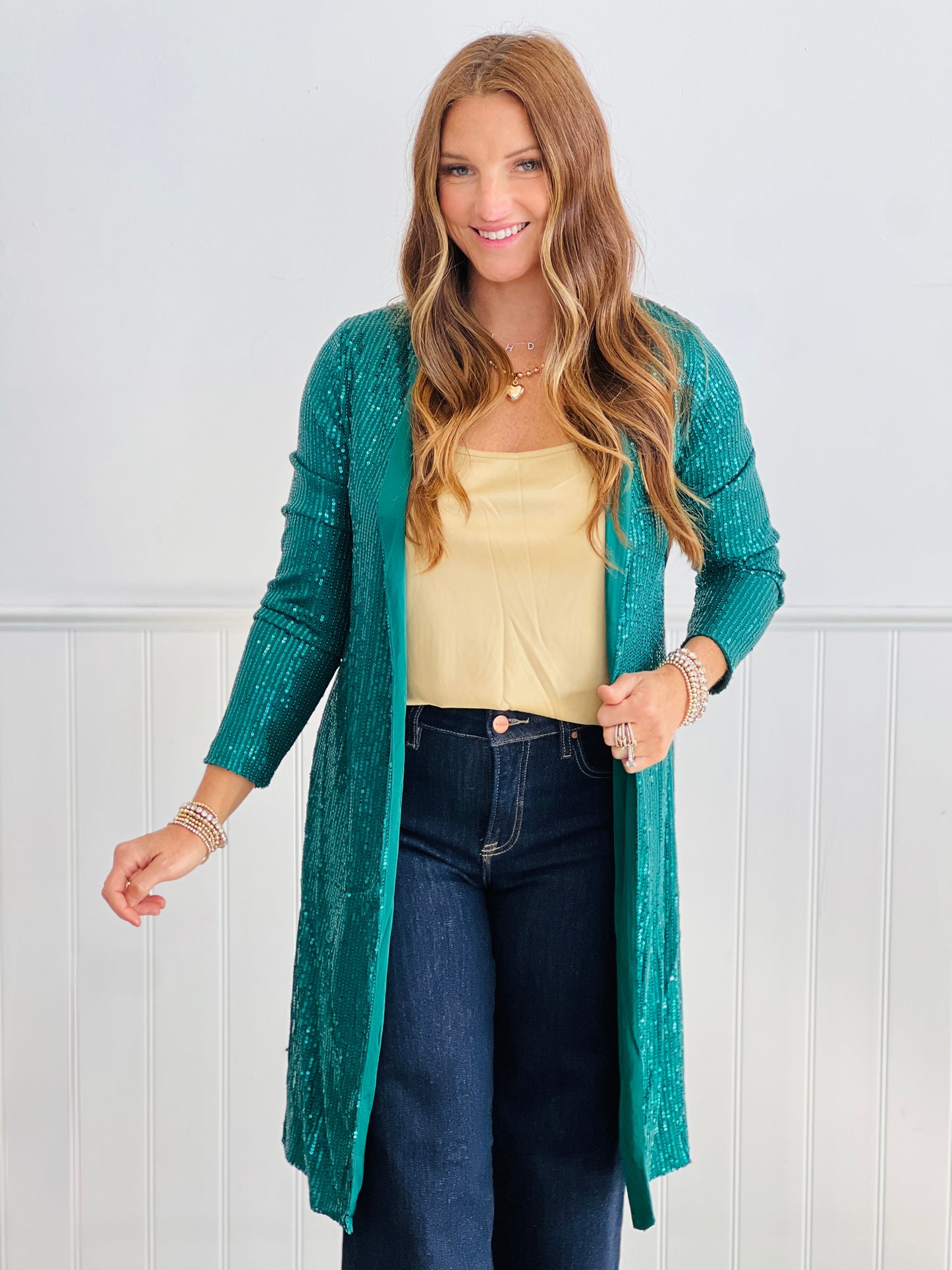 Shimmering Sequin Longline Cardigan (Reg & Plus)-3 Colors