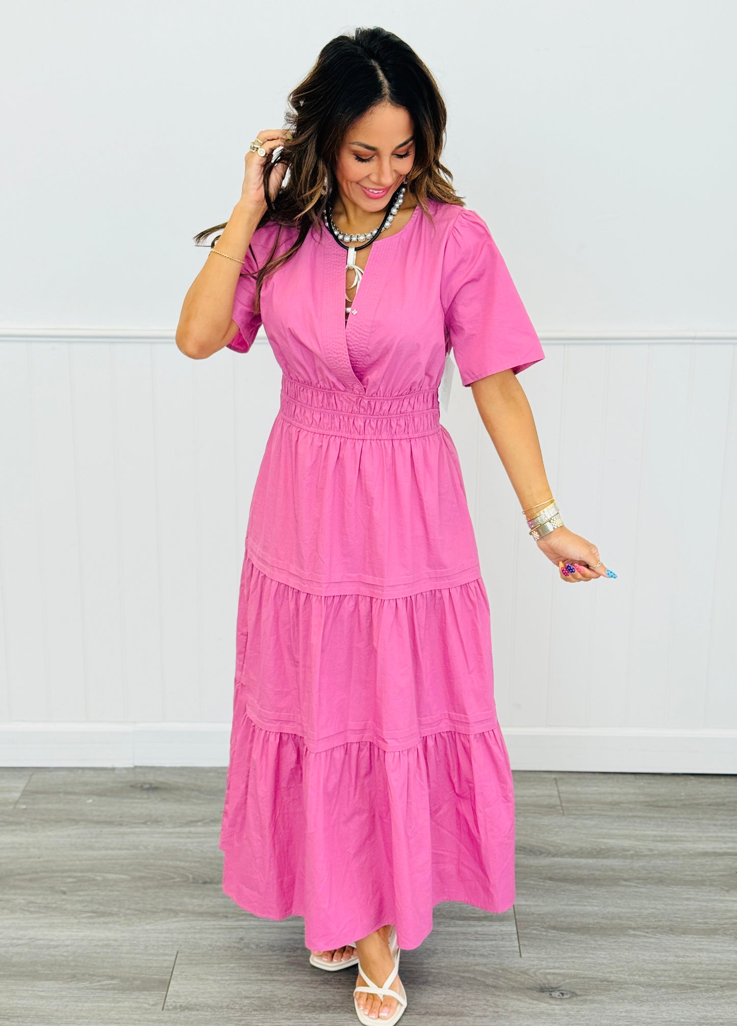 Mauve Pink Tiered Maxi Dress (Reg. and Plus)