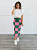 Green/Pink Checkered Knit Pencil Midi Skirt (Reg. and Plus)