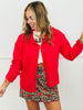 Red Ruffle Collar Button Down Cardigan (Reg. and Plus)
