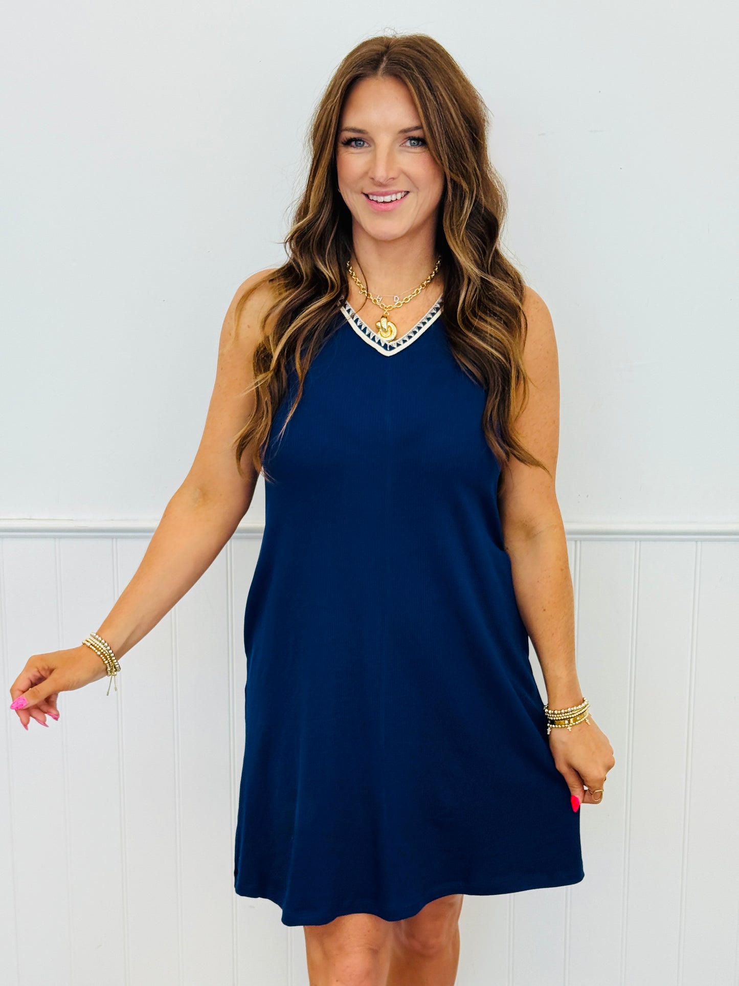 Dear Scarlett Embroidered Trim Sleeveless Mini Dress (Reg. and Plus) - 2 Colors