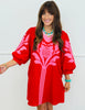 Red Baroque Applique Puff Sleeve Mini Dress (Reg.)