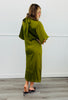 Olive Satin Back Tie Midi Dress (Reg.)