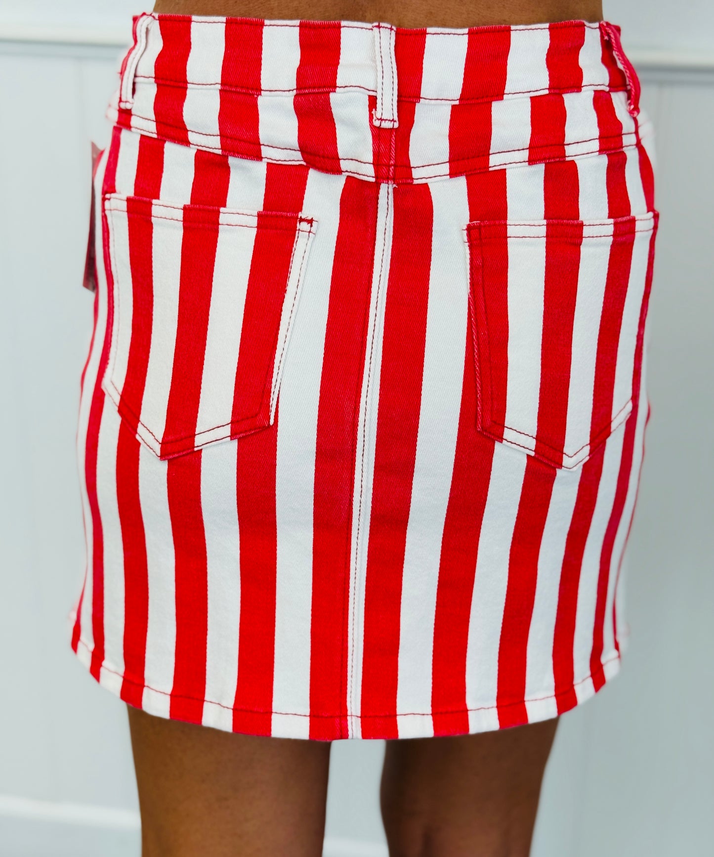 Nova Red Striped Denim Skirt (Reg. and Plus)
