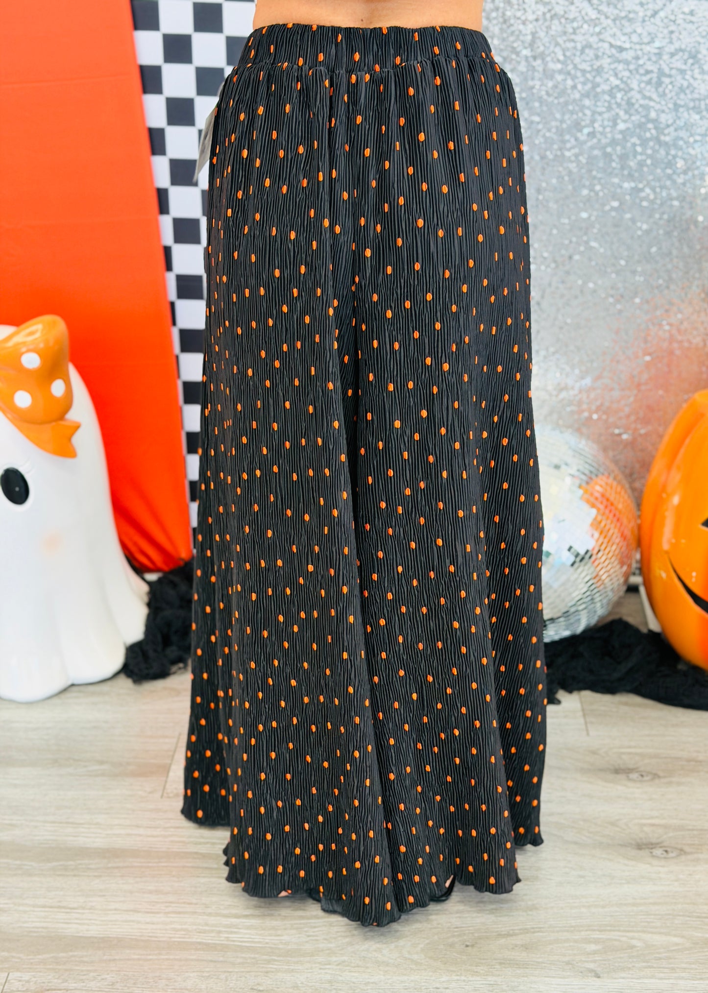 Black Polka Dot Pleated Wide Leg Pants (Reg.)