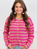 Mocha/Punch Striped Sweater Cardigan (Reg.)
