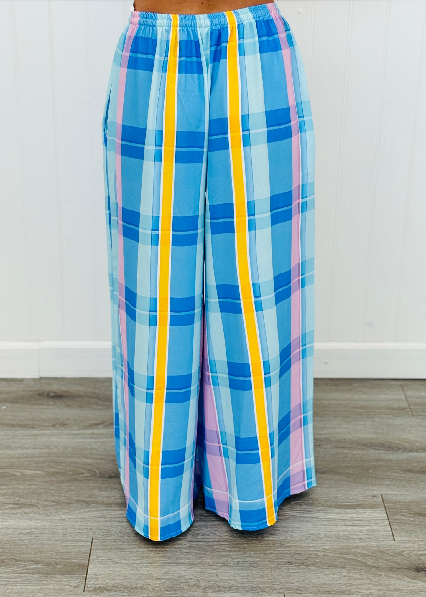 Blue Multi Plaid Palazzo Pants (One Size)