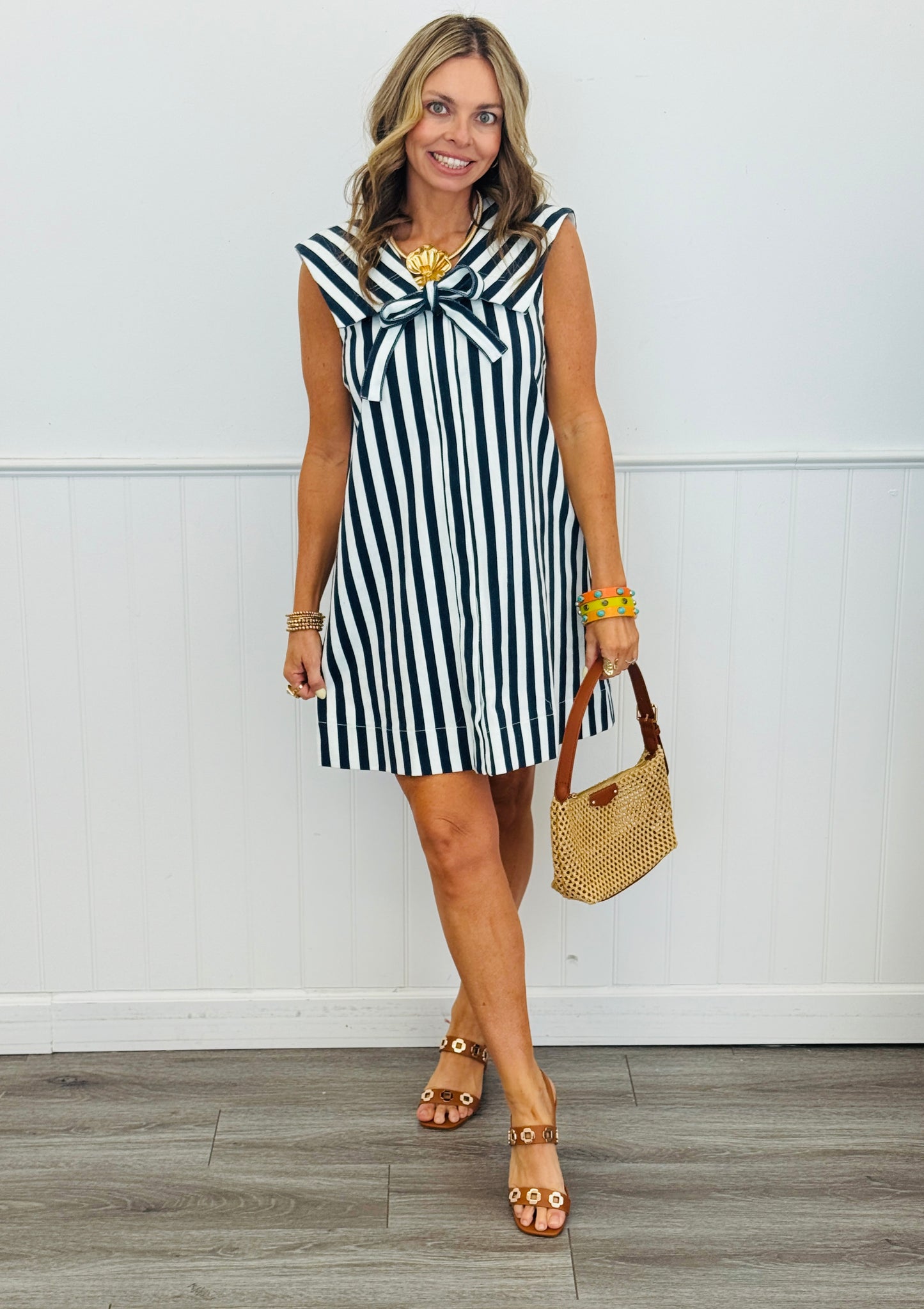 Striped Sleeveless Button Down Midi Dress (Reg.)