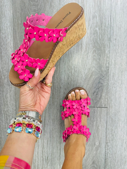 Fuchsia Petal Wedge Sandals