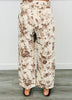 Cream/Brown Floral Print Barrel Pants (Reg.)