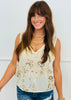 Beige Sequin Beaded V-Neck Blouse (Reg.)